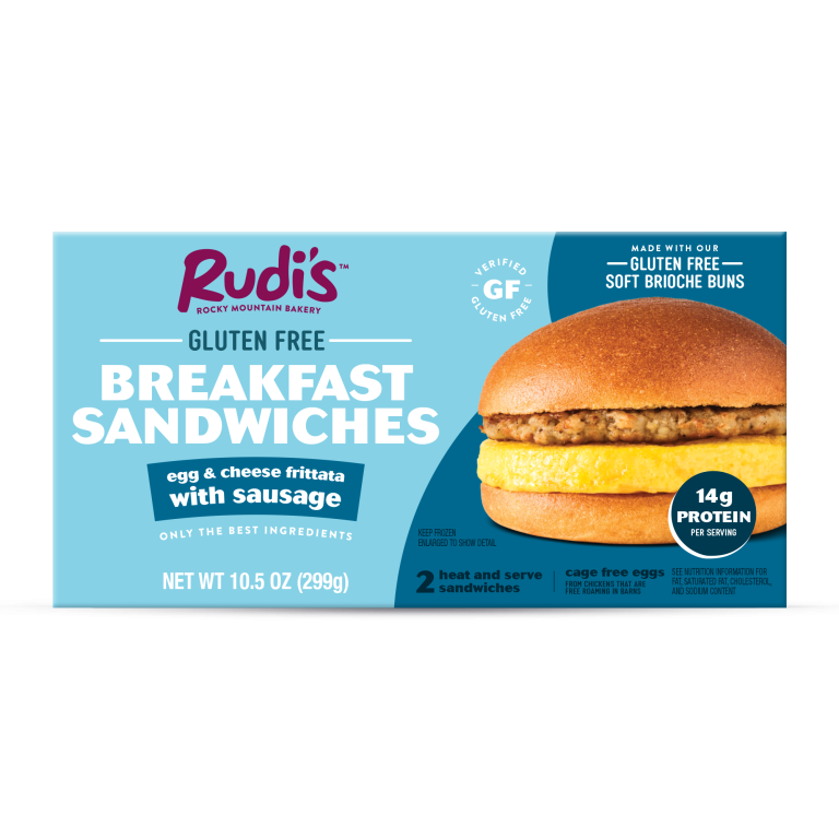 Rudi's Gluten-Free Egg & Cheese Frittata with Sausage Breakfast Sandwiches