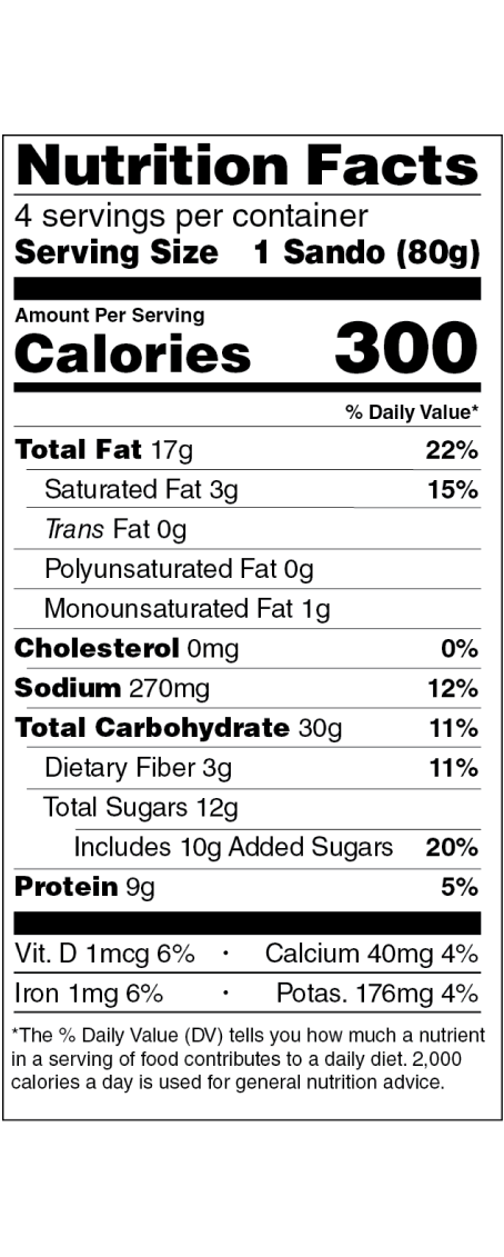 Peanut-Free and Strawberry Spread Sandos Nutrition Fact Panel
