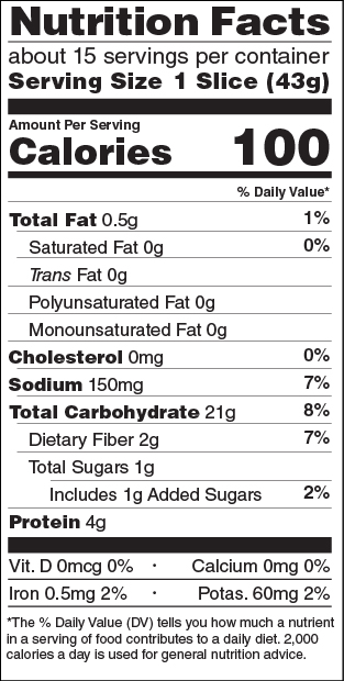 Cracked Wheat Sourdough Nutrition Facts Panel