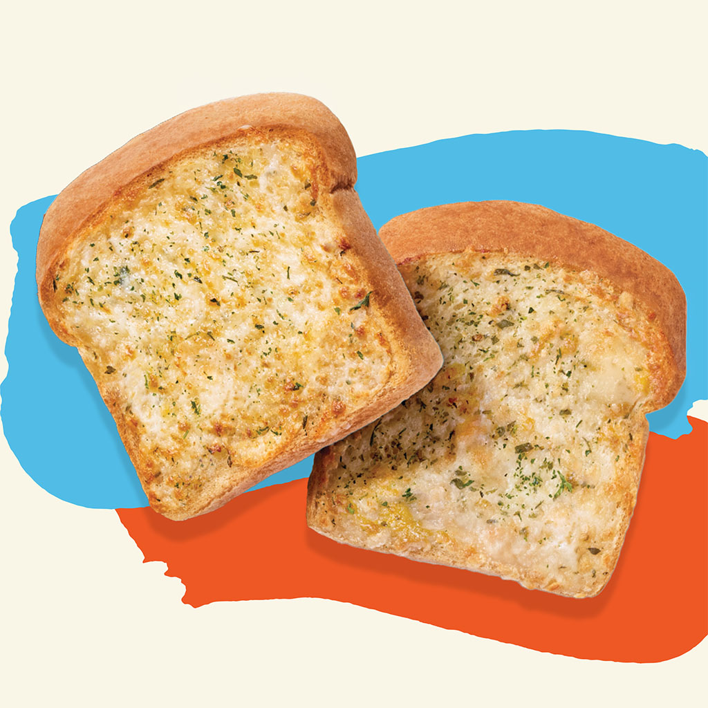 Two slices of Rudi's Bakery Gluten Free Three Cheese Texas Toast