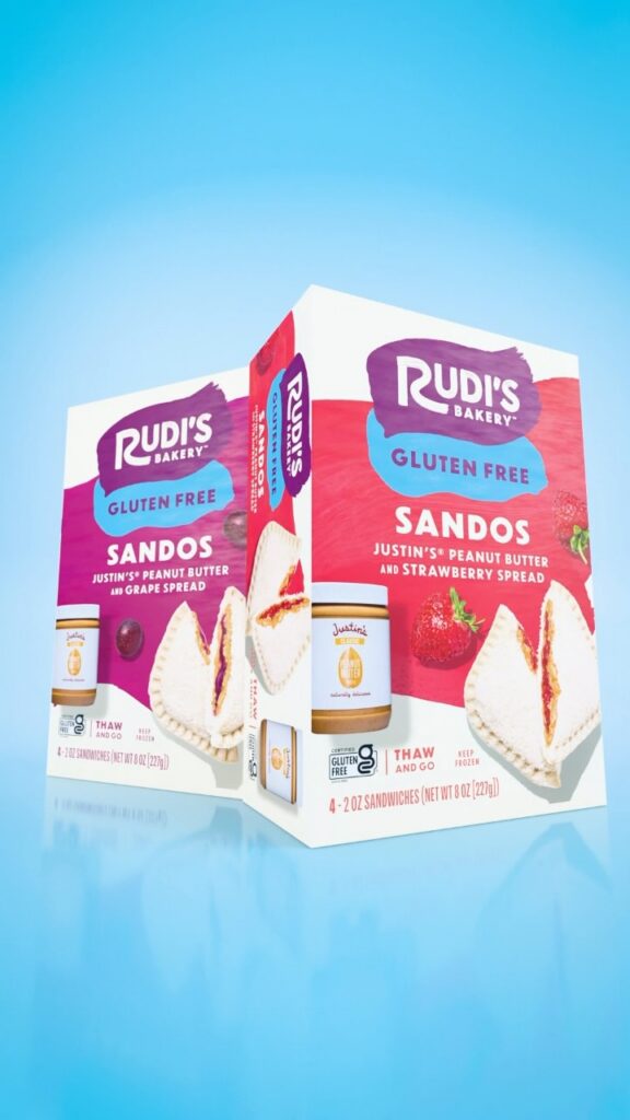 Rudi's Bakery Gluten Free Sandos on reflective blue surface