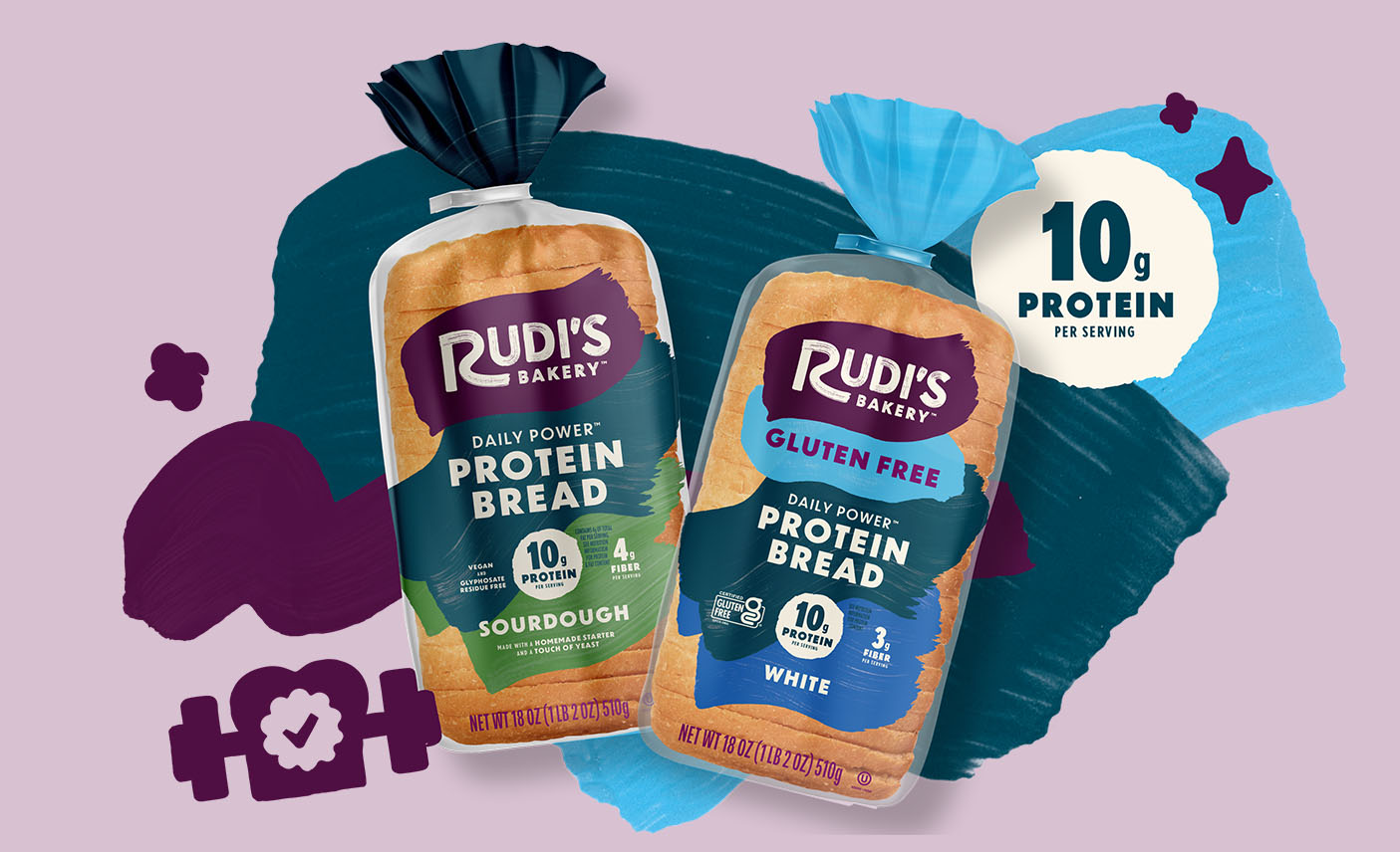 Rudi's Daily Power Protein breads and 10g Protein badge
